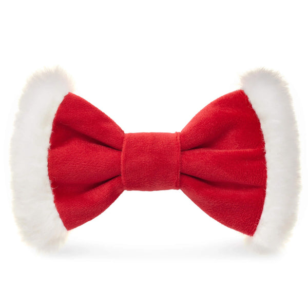 Red bow tie with white trim on a white background