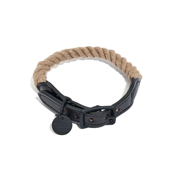 FMA_Matte Black_Natural Tan_Leather_Rope_Dog Collar