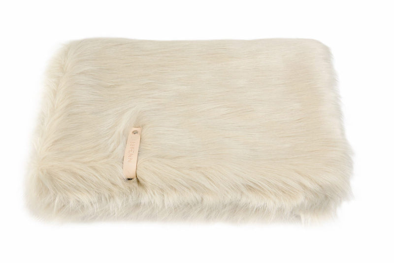White fluffy pouch with a strap on a white background