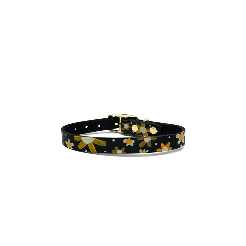 Nice Digs_Dog Collar-Posie-Sunshine-Black Leather_Back