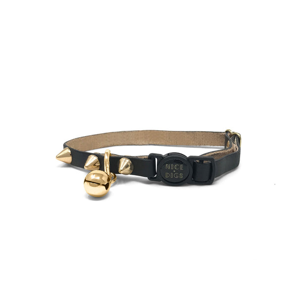 Spike Leather Cat Collar-Gold Noir