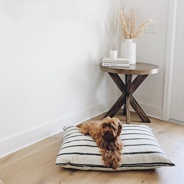 The Foggy Dog_Bed Cover_Design_Charcoal stripe_Full bed with Havanese