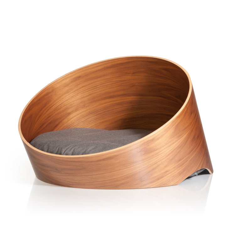 MiaCara-Covo-Dog Bed-Walnut-Wood-Mocca Fabric Cover