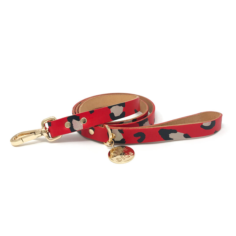 Nice Digs red leather dog lead