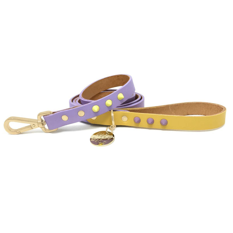 Nice Digs-Two Tone Spike Leather Dog Lead-Lilac